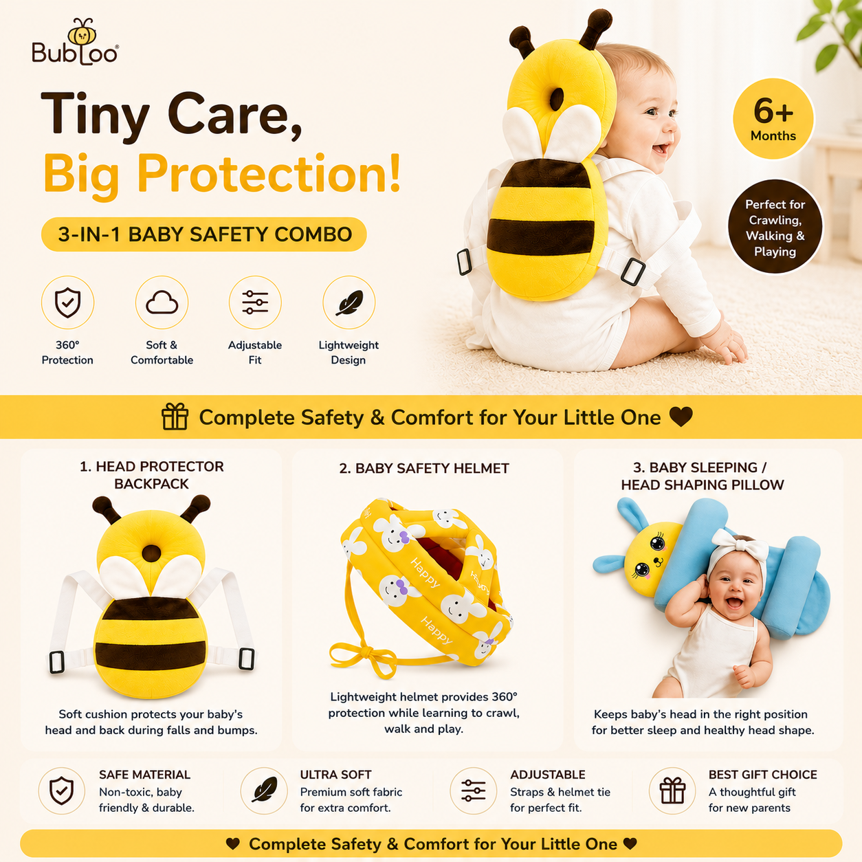 Bubloo TinyCare 3-in-1 Baby Safety & Comfort Combo