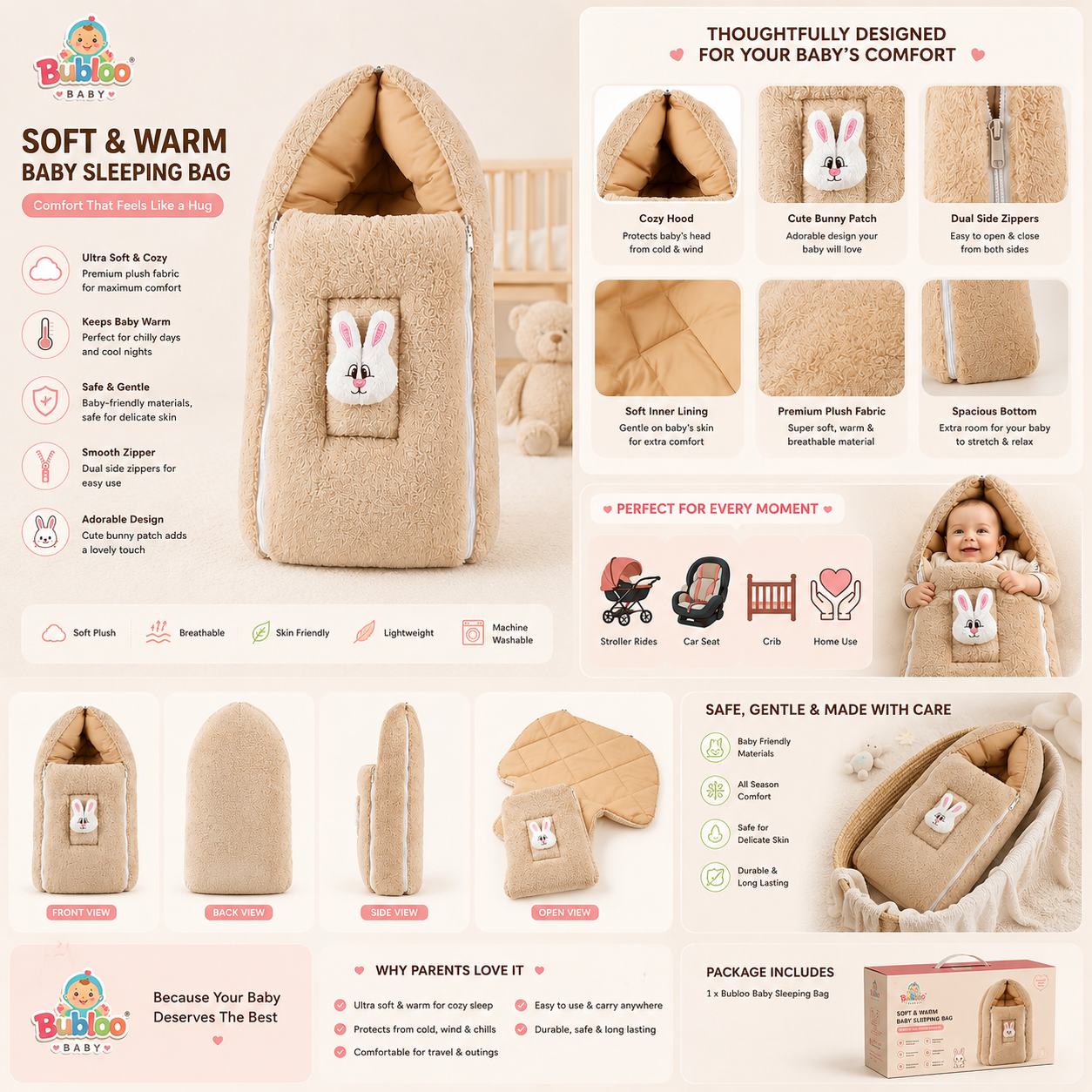 🧸 Bubloo CozyNest - Baby Sleeping Bag